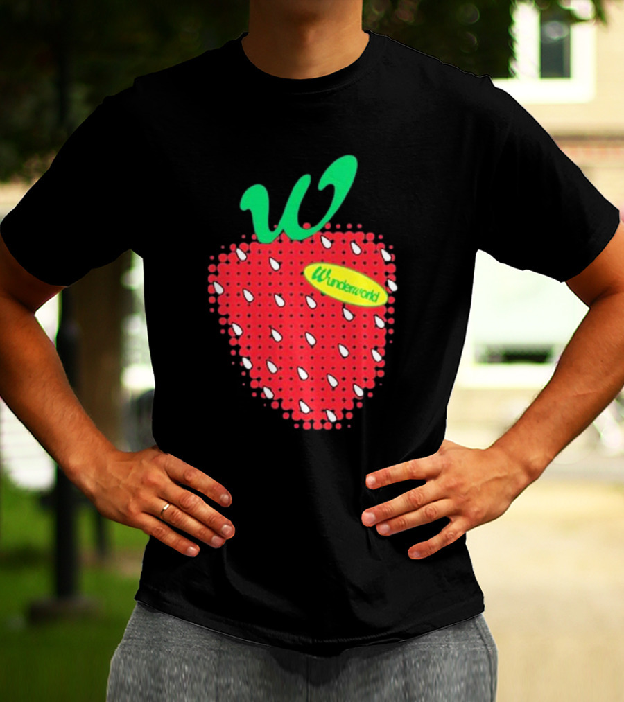 Wunderworld Strawberry Pattern With Green Leaf Initial T-Shirt