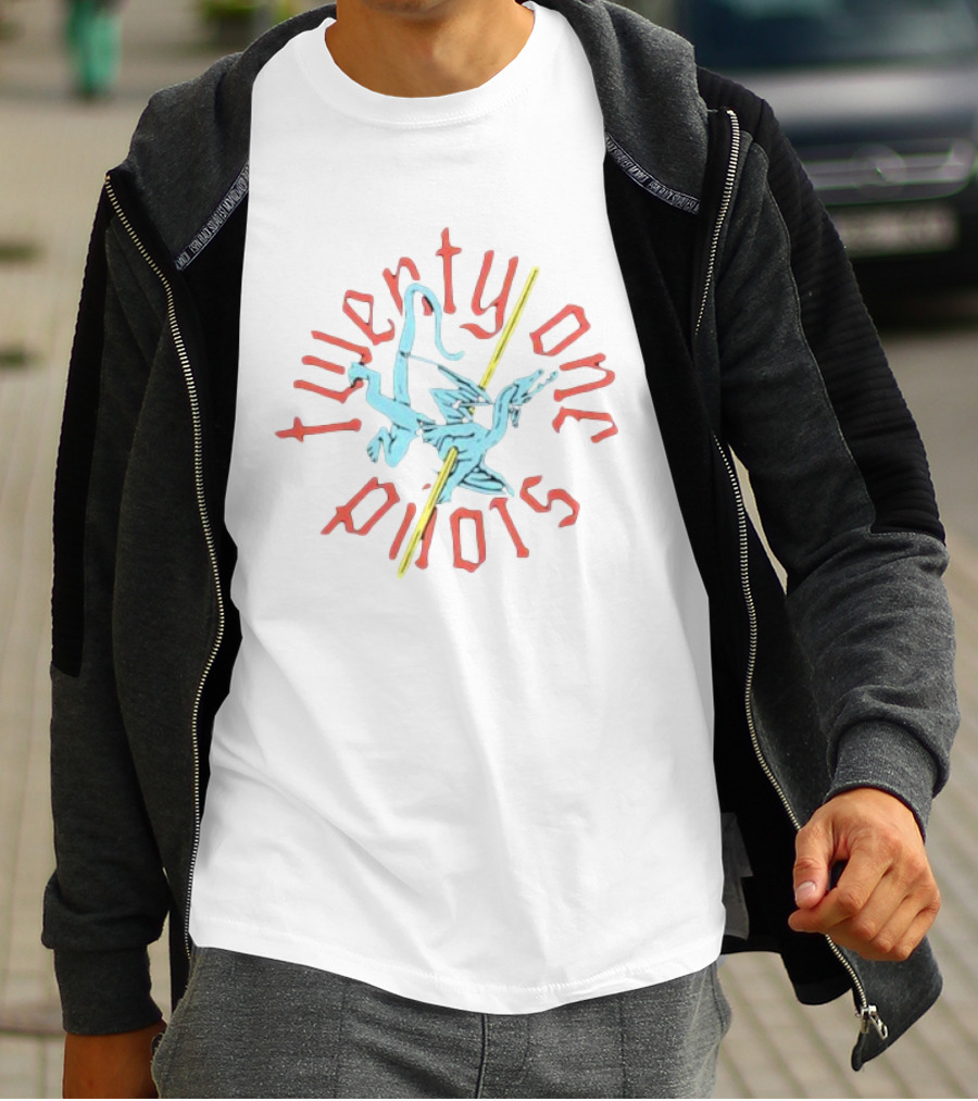 Twenty One Pilots Stylized Angled Text With Dagger And Griffon-Like Creature T-Shirt