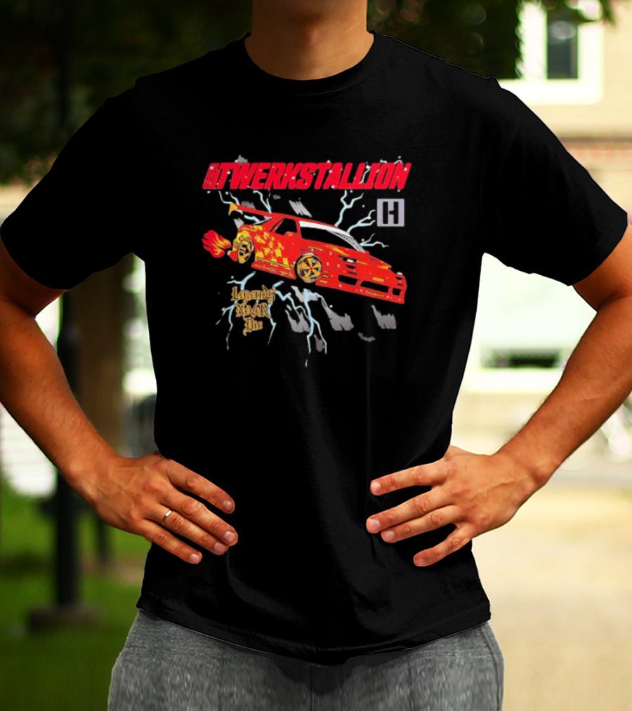 Twerkstallion Legends Never Die Red Car With Flames And Lightning T-Shirt