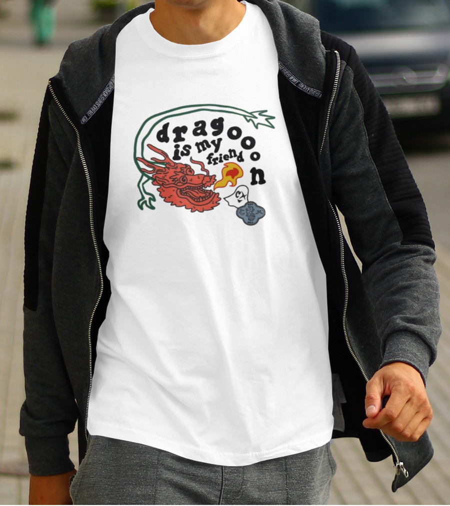 Dragoon Is My Friend Fire Breathing Dragon With Abstract Cloud And Leafy Vine T-Shirt