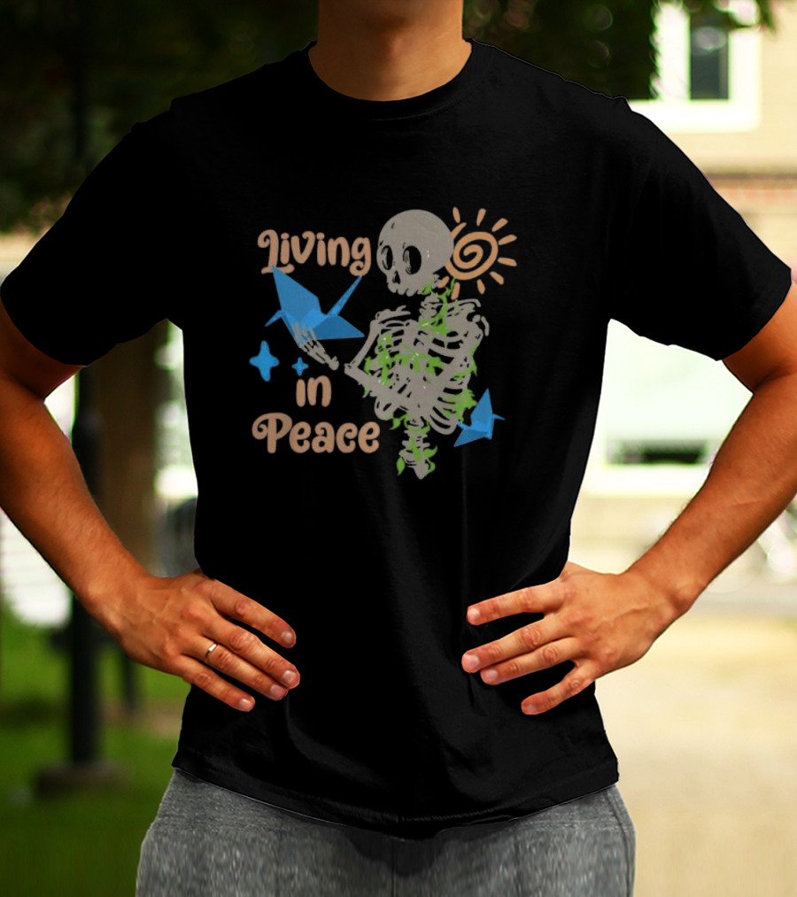 Living In Peace Skeleton Sun Origami Birds T-Shirt