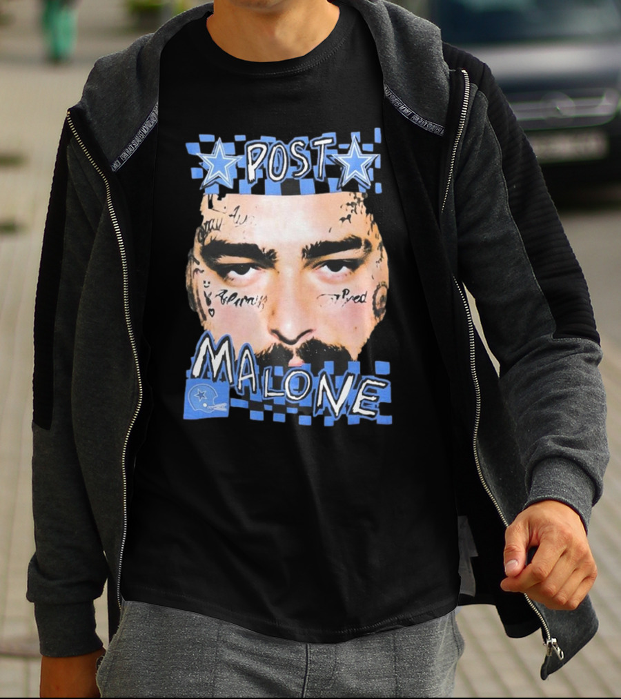 Post Malone Dallas Cowboys Blue Star Tattoo Face T-Shirt