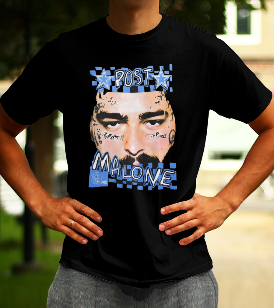 Post Malone Dallas Cowboys Blue Star Tattoo Face T-Shirt