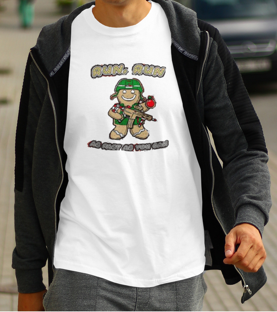 Run Run As Fast As You Can Gingerbread Man Cookie Soldier Christmas T-Shirt