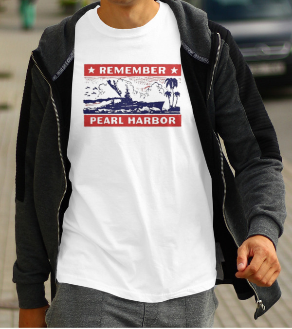 Remember Pearl Harbor 1941 Vintage Navy Battleship Aircraft Scene T-Shirt