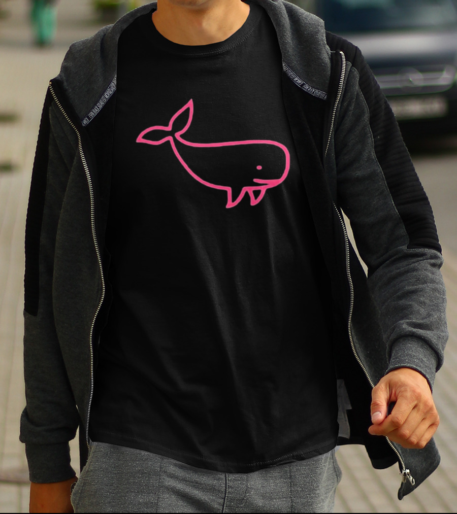 Awhalefact Big Whale Pink Outline Simple Drawing T-Shirt