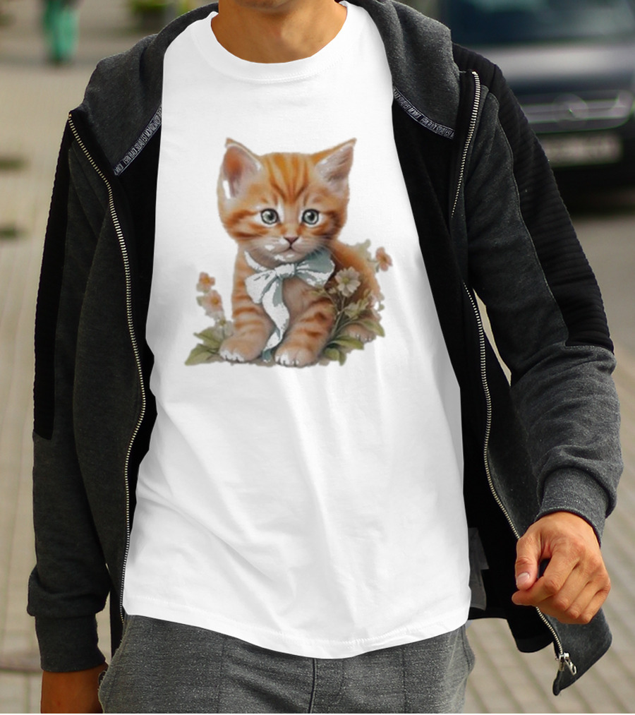 Beabadoobee Cat Kimchi Miso Kitten With Bow And Flowers T-Shirt
