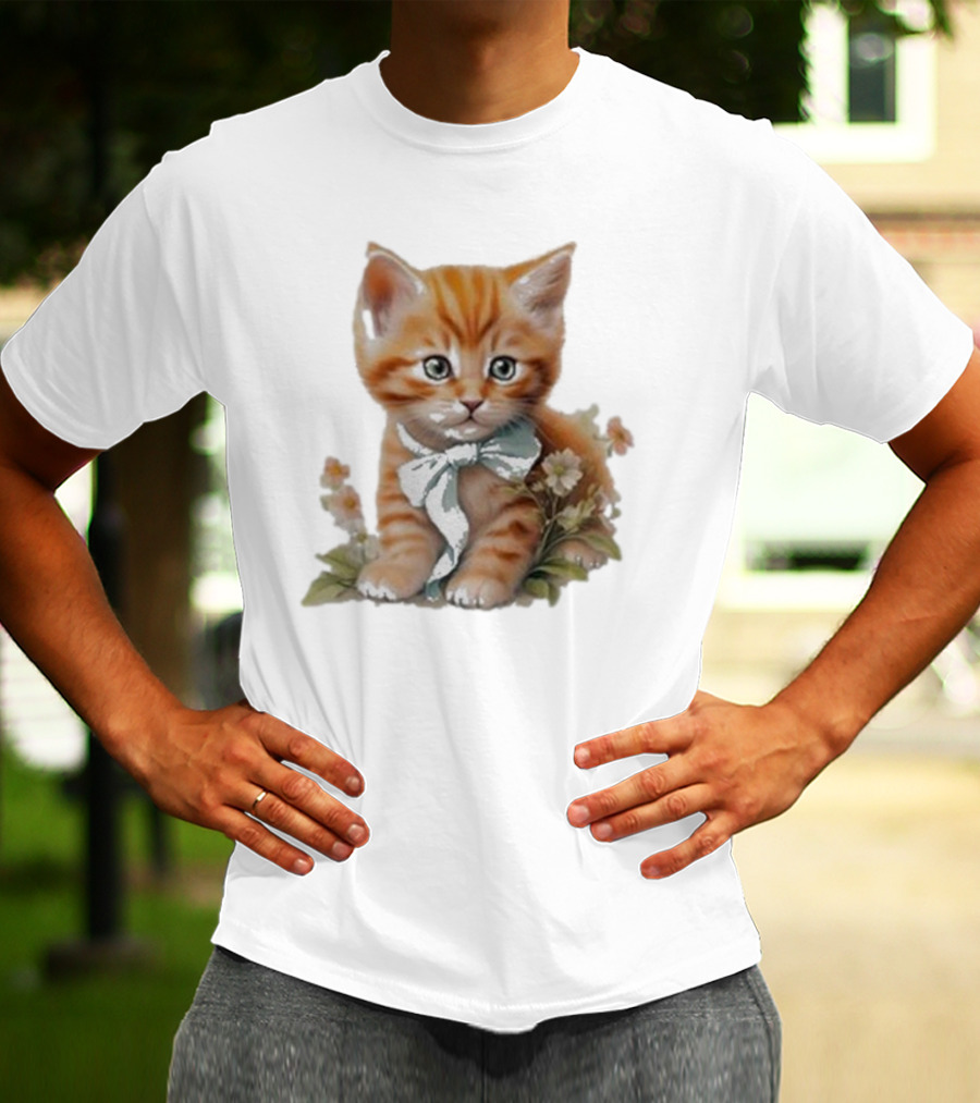 Beabadoobee Cat Kimchi Miso Kitten With Bow And Flowers T-Shirt