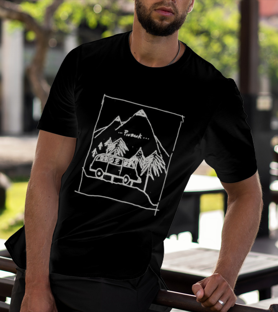 Camping Pinback Adventure With Mountain And Van In Nature Scene T-Shirt