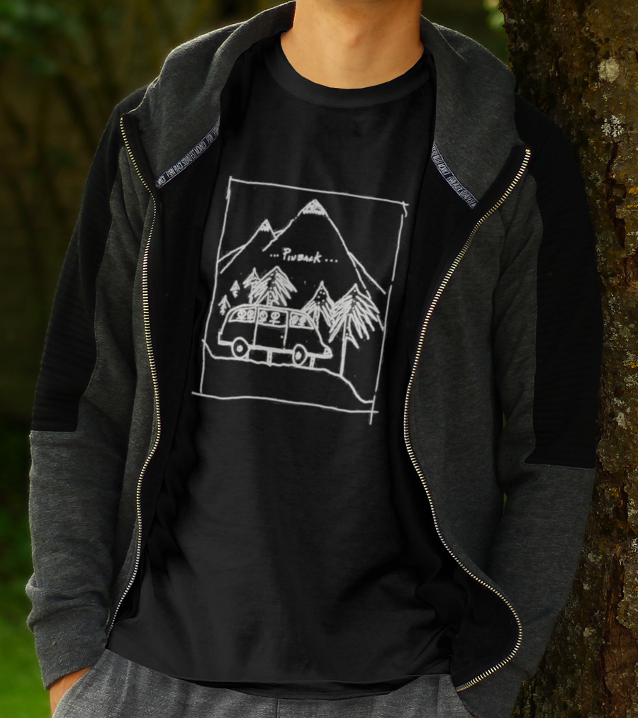 Camping Pinback Adventure With Mountain And Van In Nature Scene T-Shirt