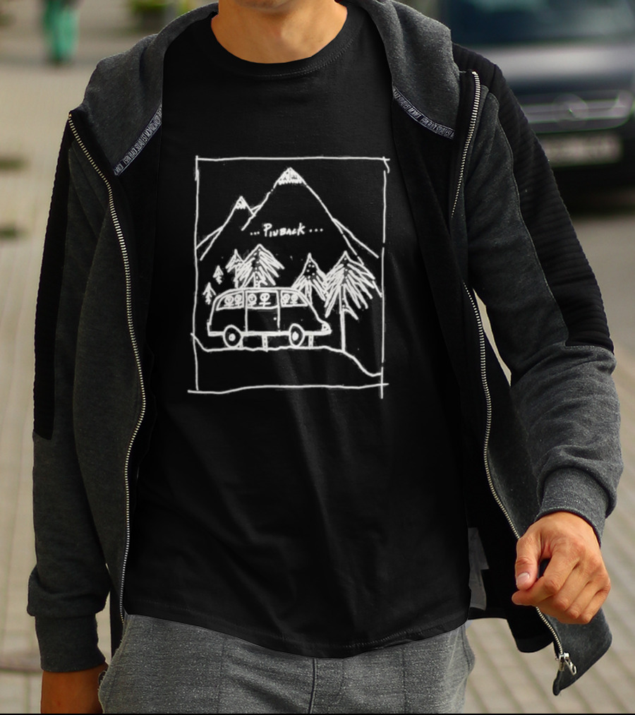 Camping Pinback Adventure With Mountain And Van In Nature Scene T-Shirt