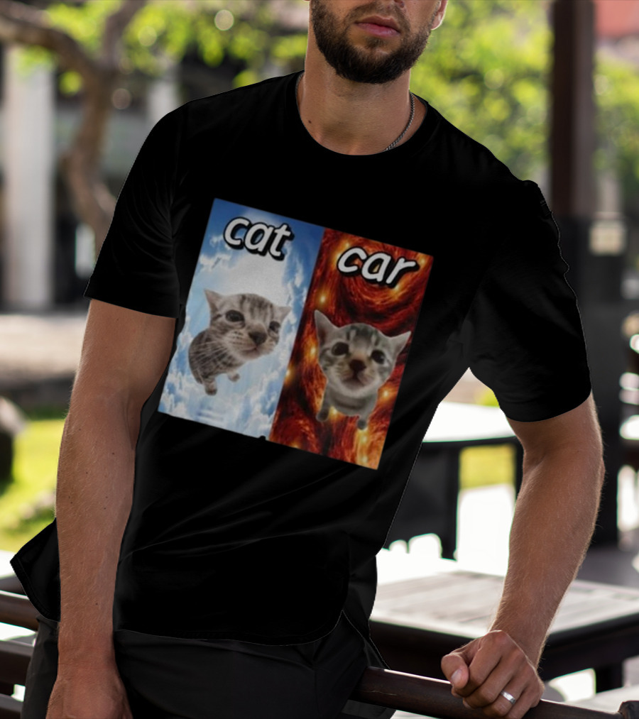 Cat Car Cringey Showdown In Cosmic Clouds And Fiery Vortex T-Shirt
