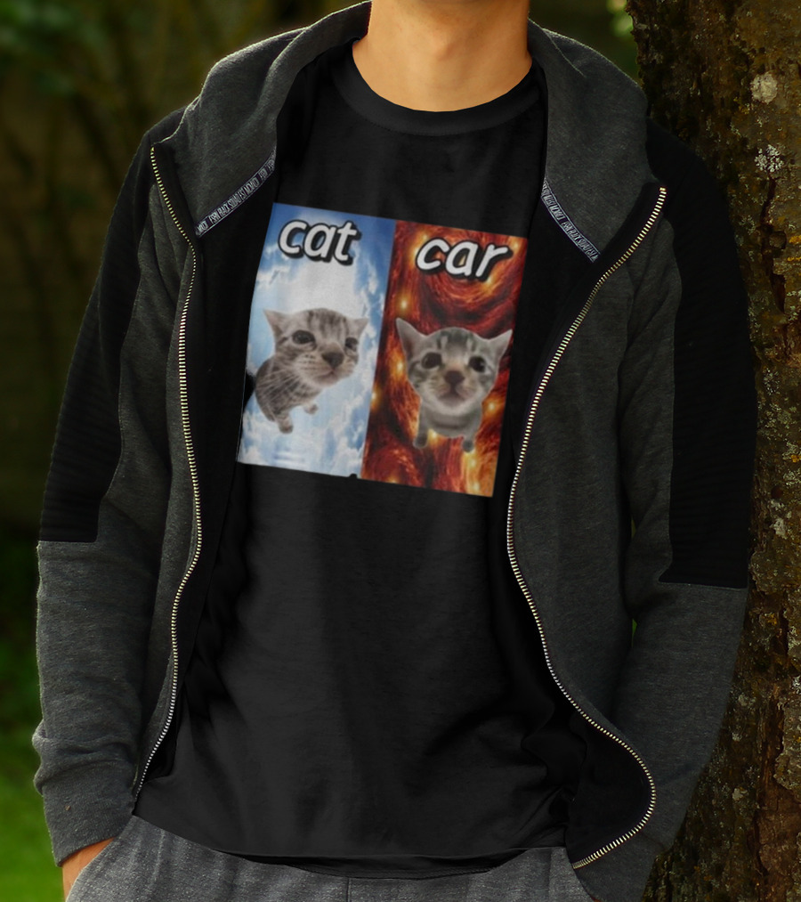 Cat Car Cringey Showdown In Cosmic Clouds And Fiery Vortex T-Shirt