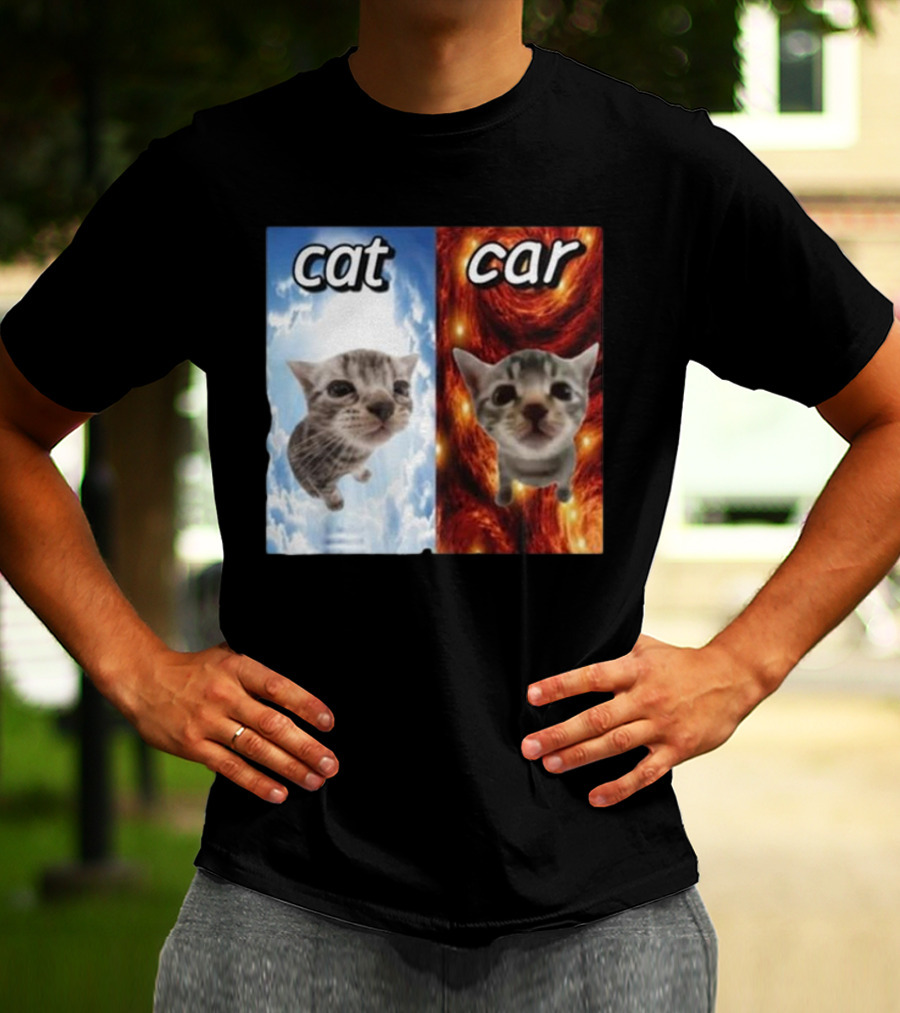 Cat Car Cringey Showdown In Cosmic Clouds And Fiery Vortex T-Shirt