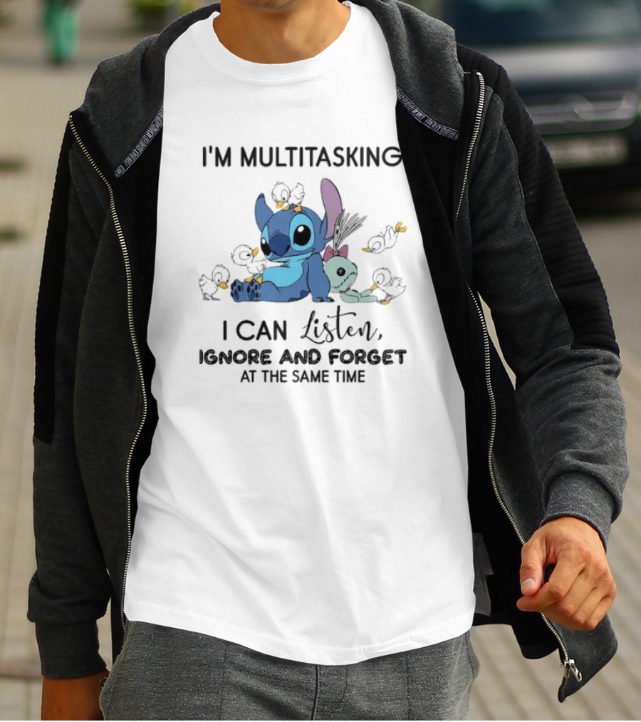 I'm Multitasking Cute Stitch Playing With Ducks I Can Listen Ignore And Forget At The Same Time T-Shirt