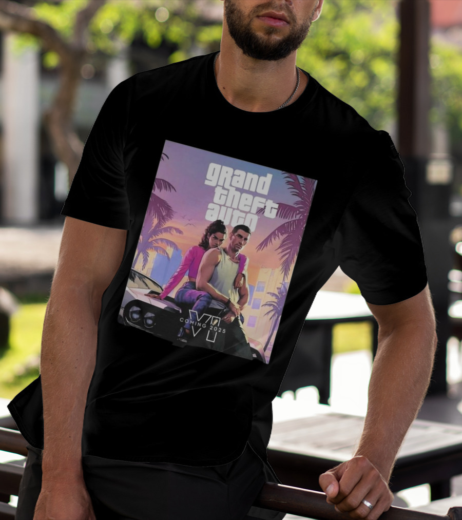 Grand Theft Auto VI Coming 2025 Retro Vice City Vibes Palm Trees Car T-Shirt