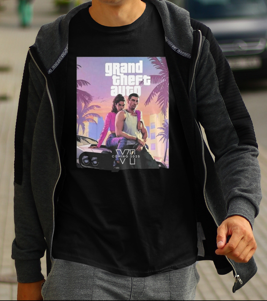 Grand Theft Auto VI Coming 2025 Retro Vice City Vibes Palm Trees Car T-Shirt