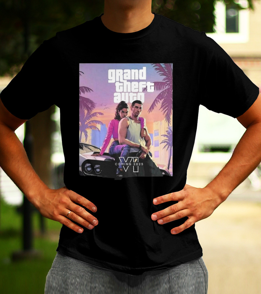 Grand Theft Auto VI Coming 2025 Retro Vice City Vibes Palm Trees Car T-Shirt