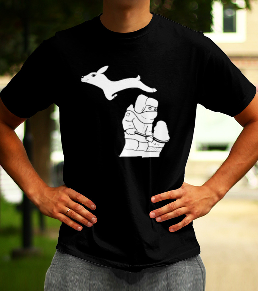 Michigan Snow Shoveling And Skiing Hare T-Shirt