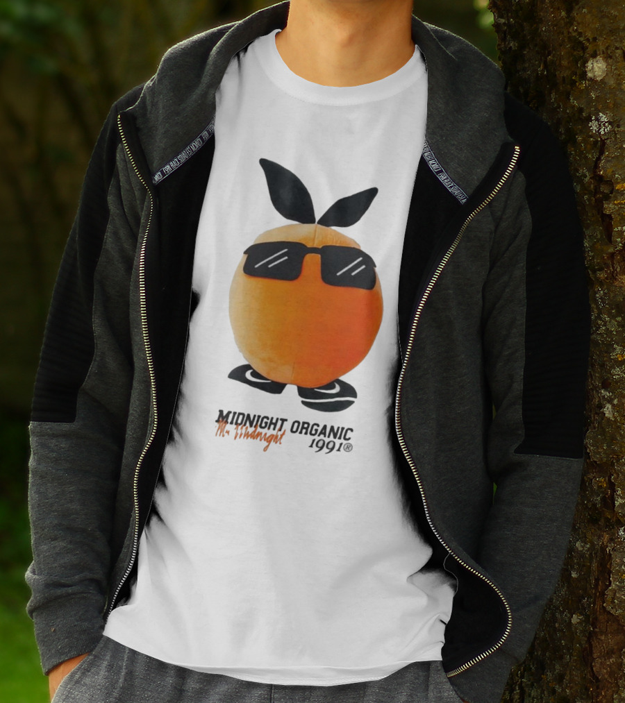 Midnight Organic Mr. Midnight 1991 Orange Character With Sunglasses T-Shirt