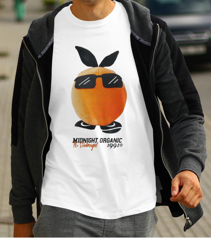 Midnight Organic Mr. Midnight 1991 Orange Character With Sunglasses T-Shirt