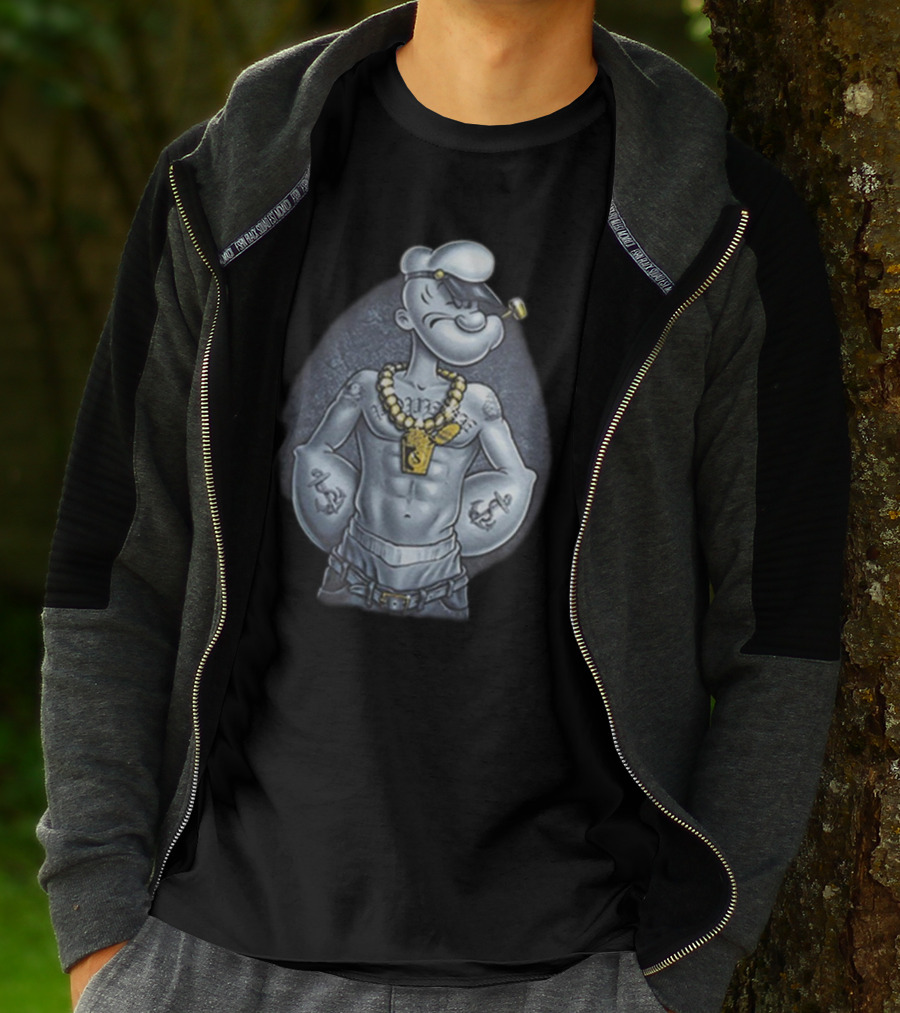 Popeye The Sailor Man Gangster Thug Jewelry Tattoos Pipe T-Shirt