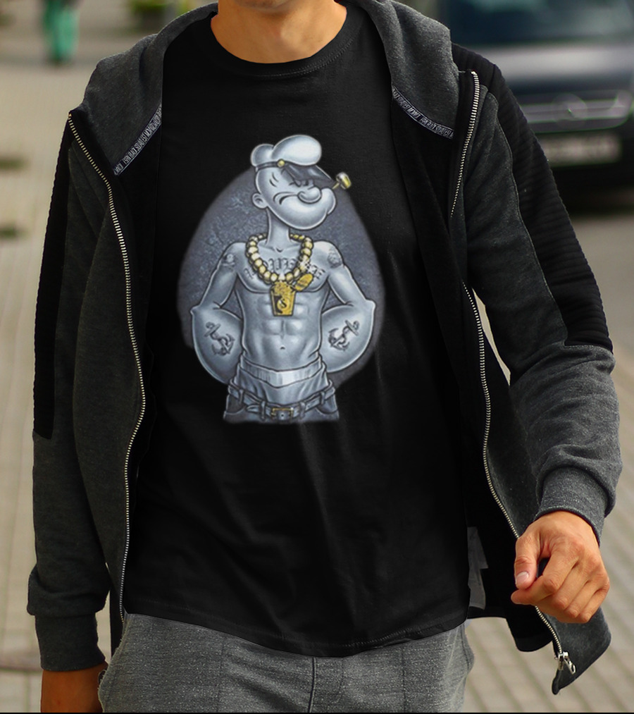Popeye The Sailor Man Gangster Thug Jewelry Tattoos Pipe T-Shirt
