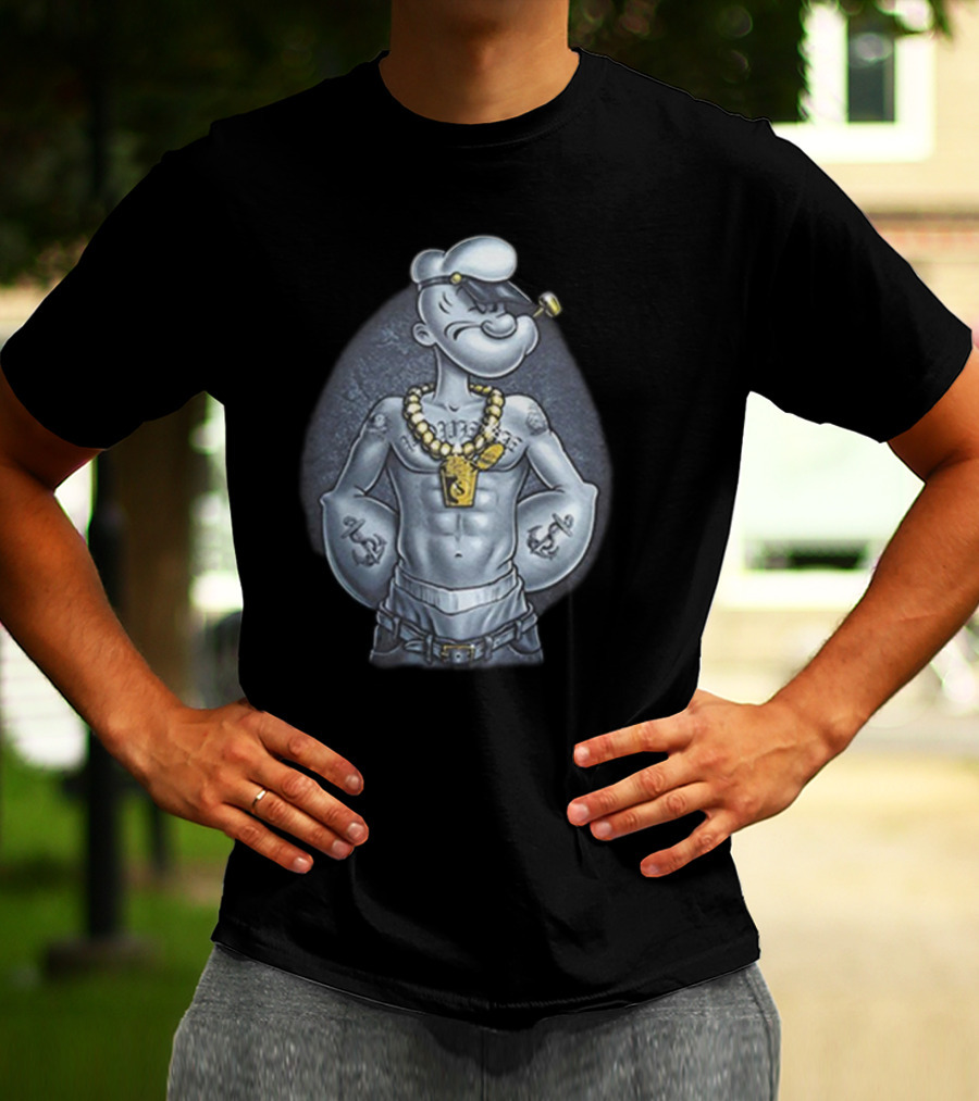 Popeye The Sailor Man Gangster Thug Jewelry Tattoos Pipe T-Shirt