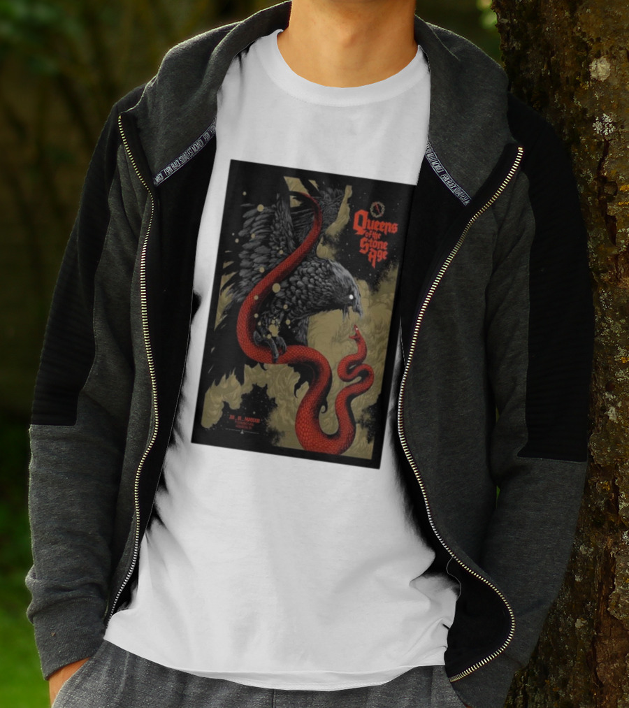 Queens Of The Stone Age R Mederos Art With Red Snake And Black Bird December 9 T-Shirt