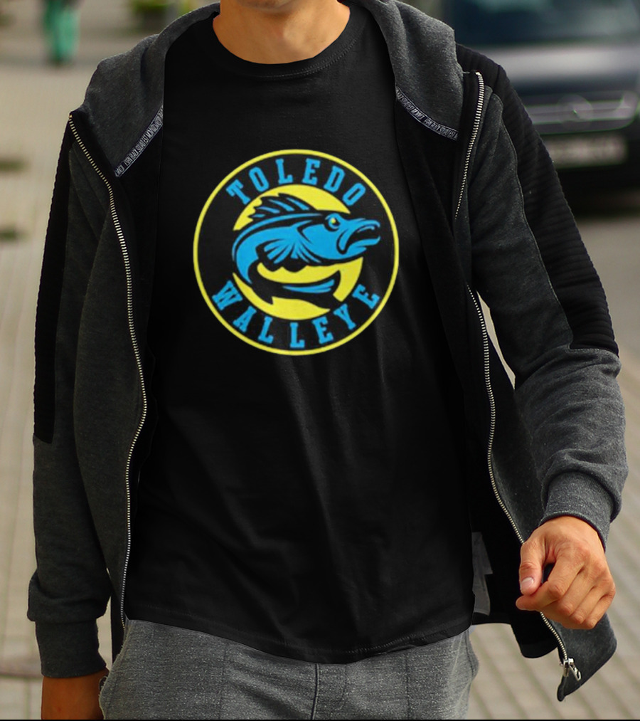 Toledo Walleye Logo Blue Fish Black Yellow Circular Badge T-Shirt