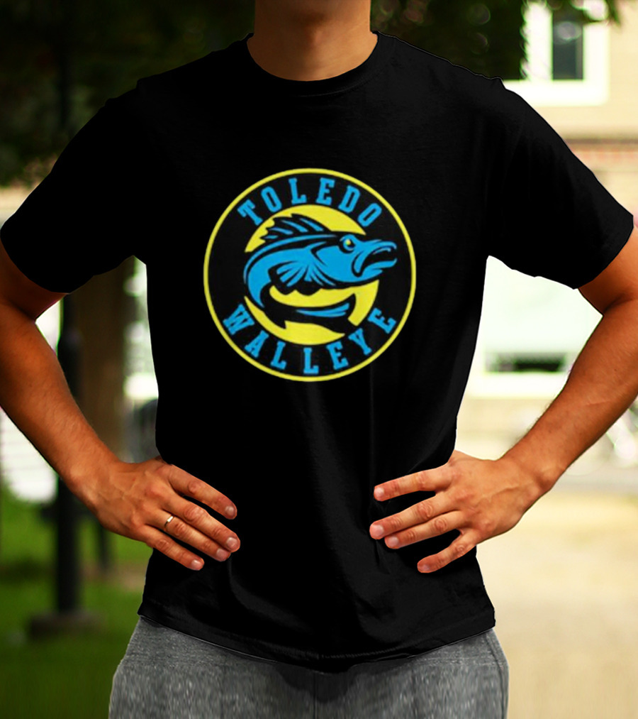 Toledo Walleye Logo Blue Fish Black Yellow Circular Badge T-Shirt