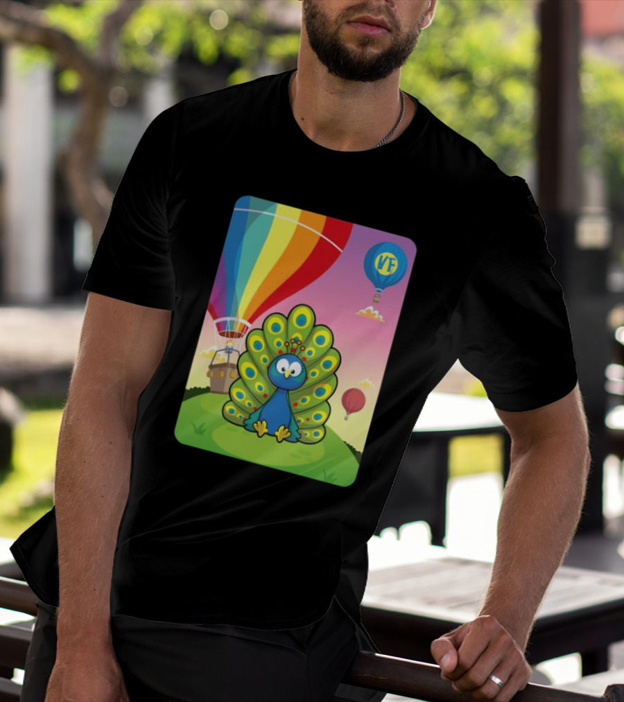 Vee Friends Practical Peacock Colorful Hot Air Balloon Vee Friends T-Shirt