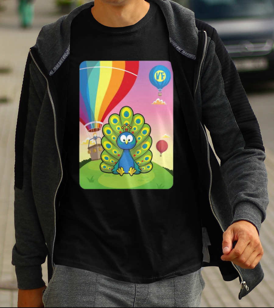 Vee Friends Practical Peacock Colorful Hot Air Balloon Vee Friends T-Shirt