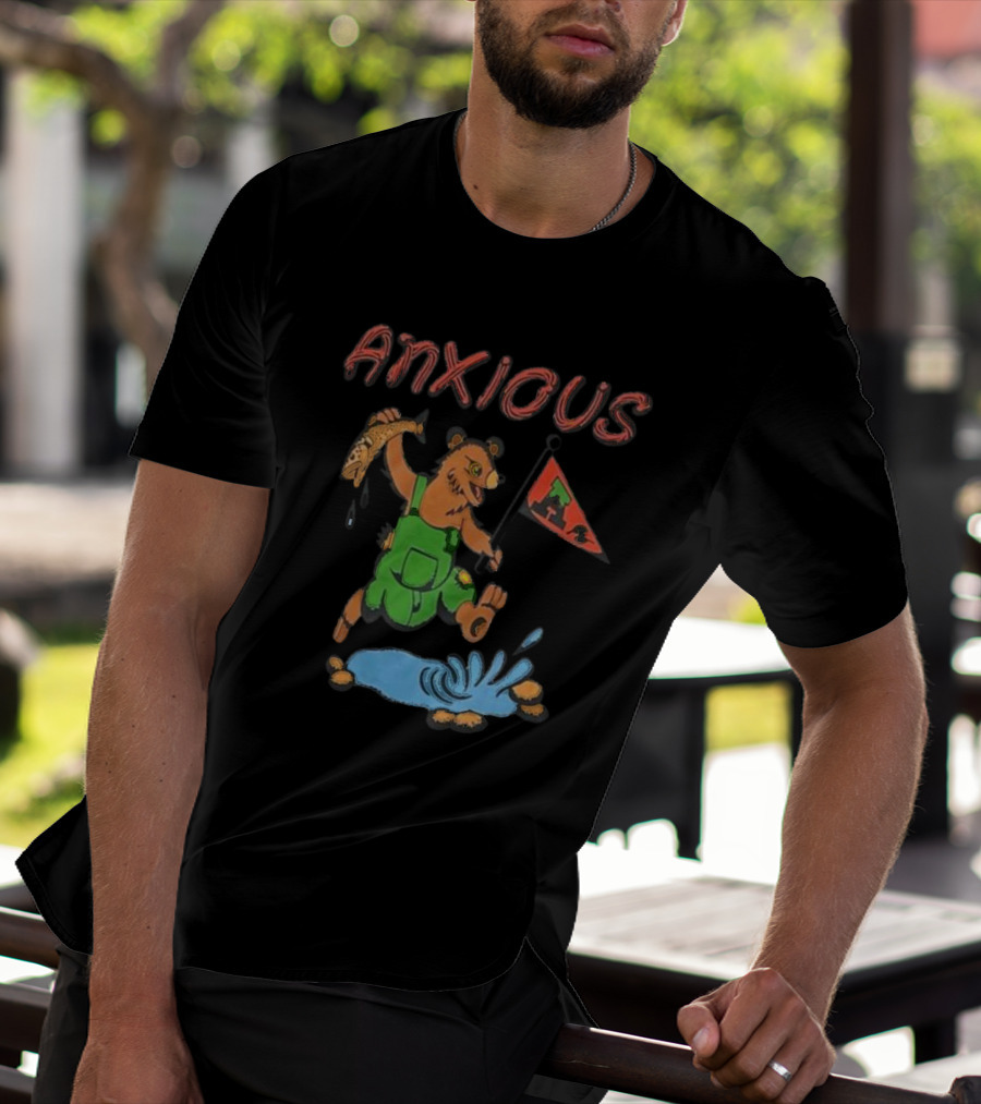 Anxious Bear With Flag And Fish Australia T-Shirt