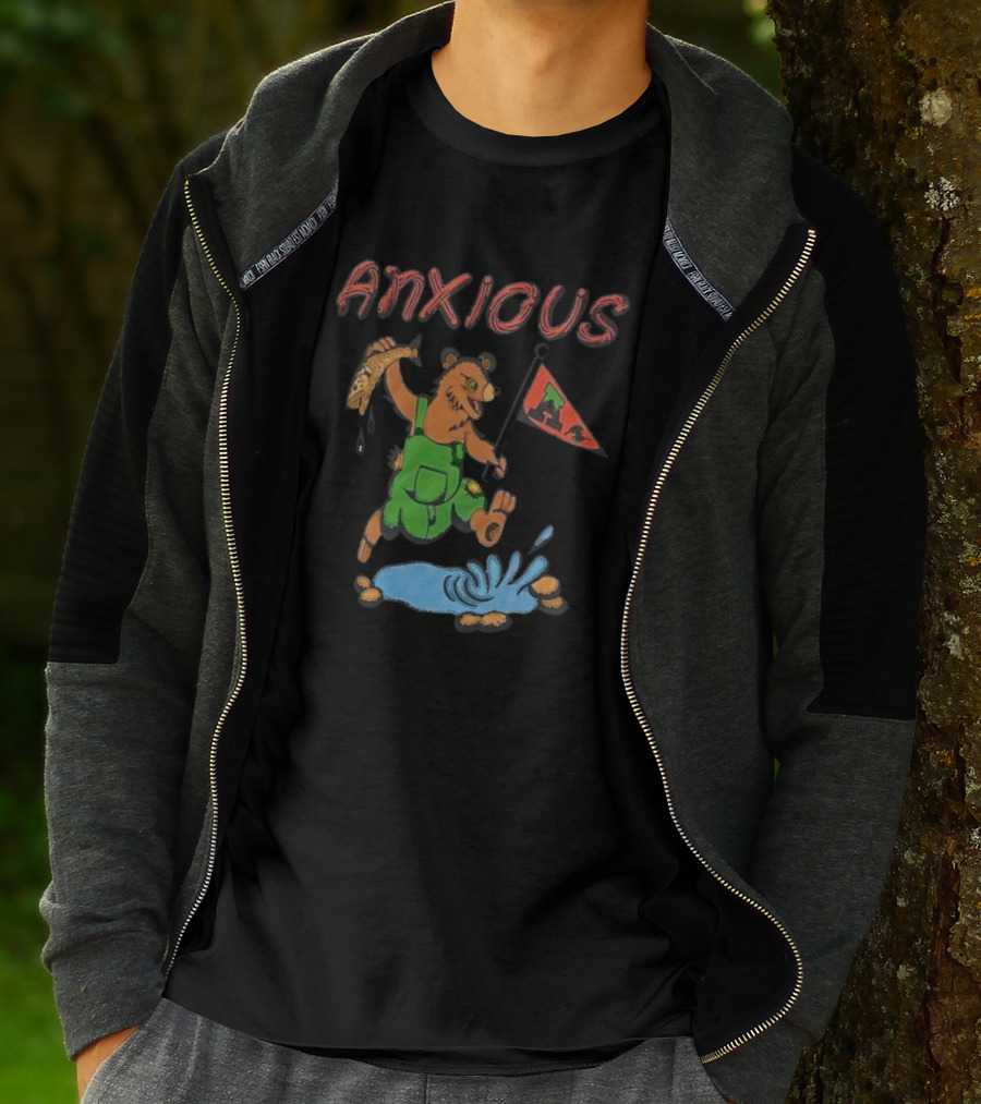 Anxious Bear With Flag And Fish Australia T-Shirt