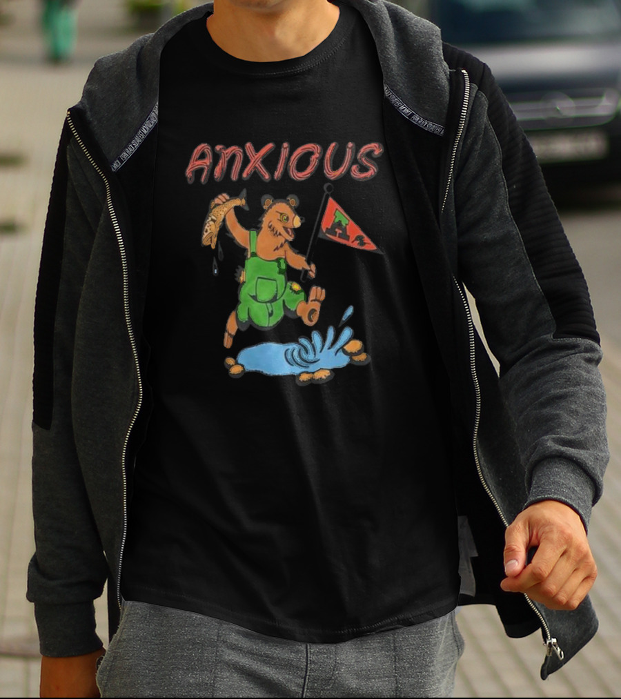 Anxious Bear With Flag And Fish Australia T-Shirt