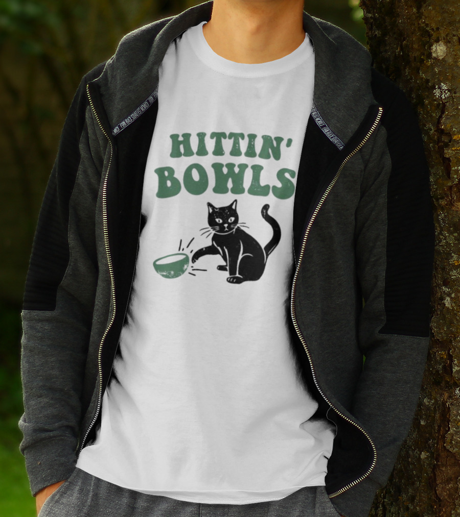 Hittin' Bowls Cat Playfully Knocking Over Item T-Shirt