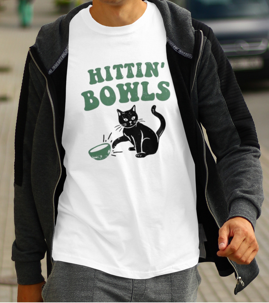 Hittin' Bowls Cat Playfully Knocking Over Item T-Shirt