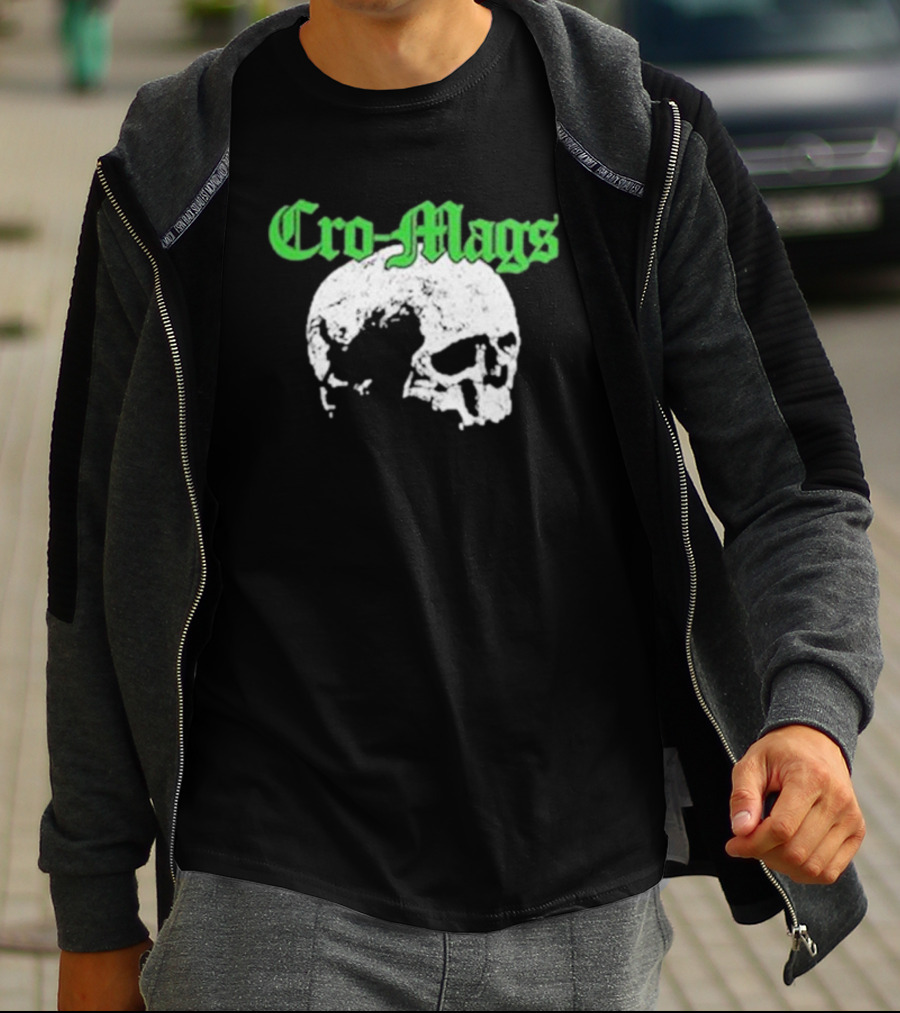 Cro Mags Green Text White Skull T-Shirt
