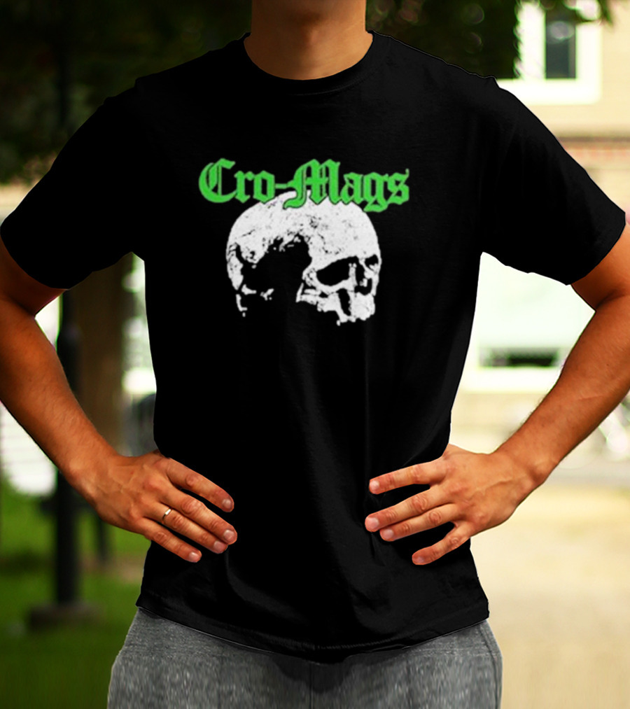 Cro Mags Green Text White Skull T-Shirt