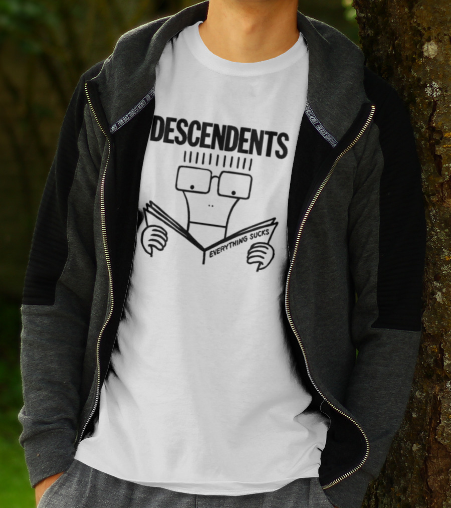 DESCENDENTS Everything Sucks Album Cover Cartoon Character Reading Book T-Shirt
