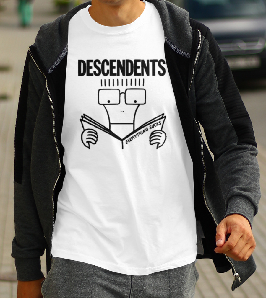 DESCENDENTS Everything Sucks Album Cover Cartoon Character Reading Book T-Shirt