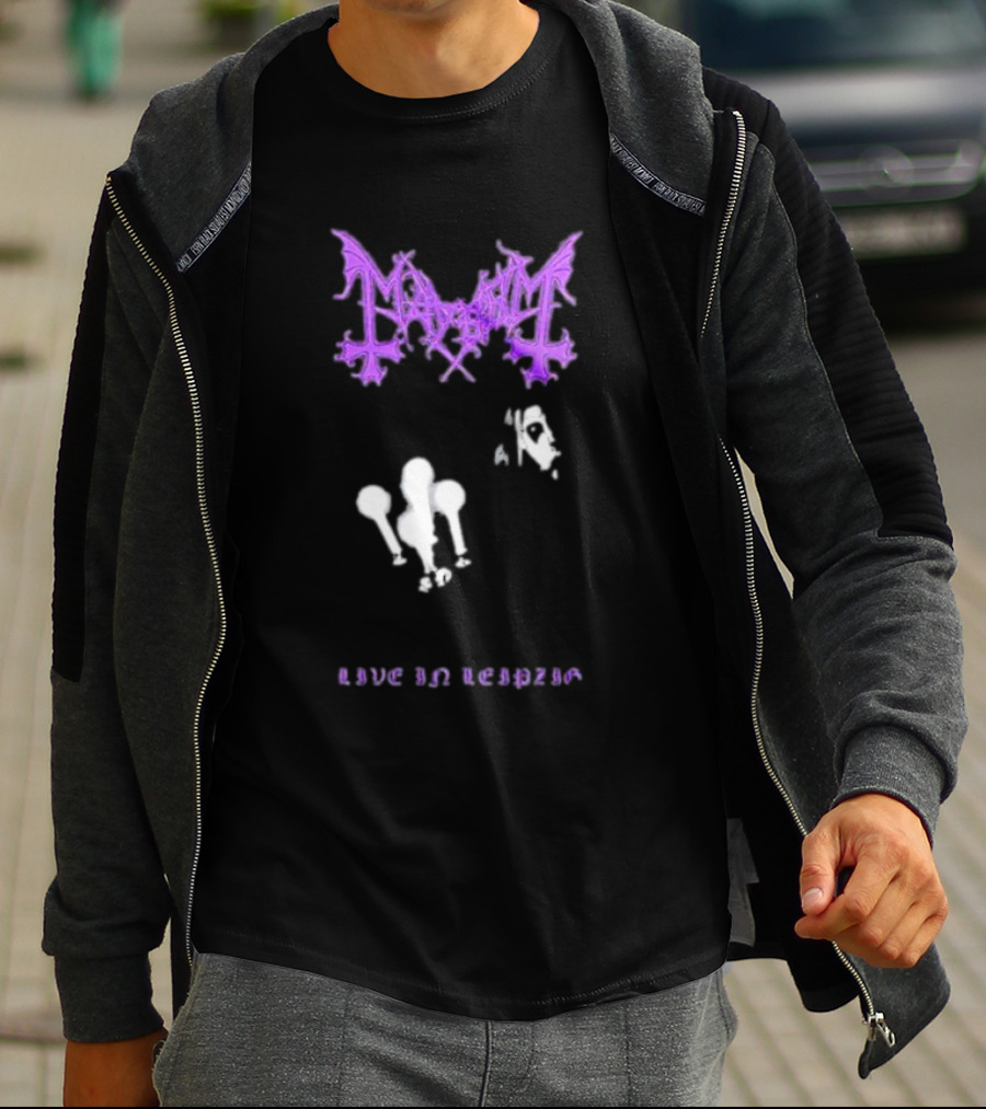 Mayhem Live In Leipzig Gothic Logo And Abstract Figure T-Shirt