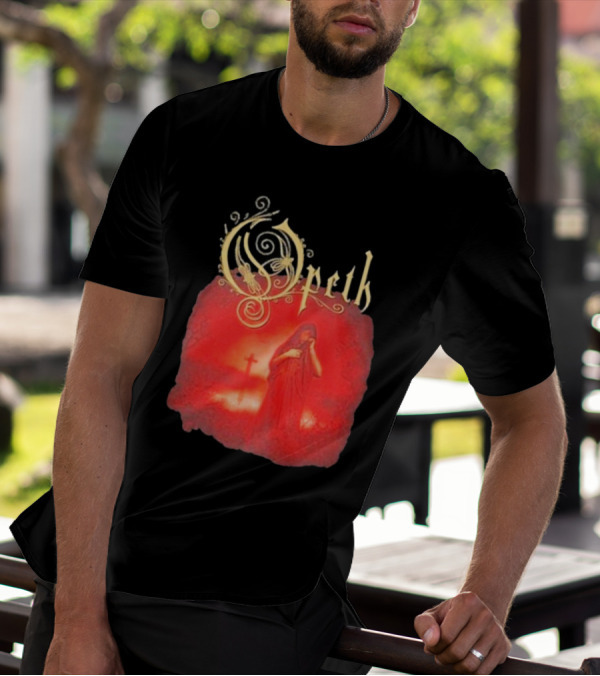 Opeth Still Life Gothic Red Cloaked Figure And Cross T-Shirt