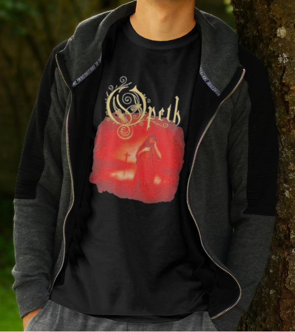 Opeth Still Life Gothic Red Cloaked Figure And Cross T-Shirt