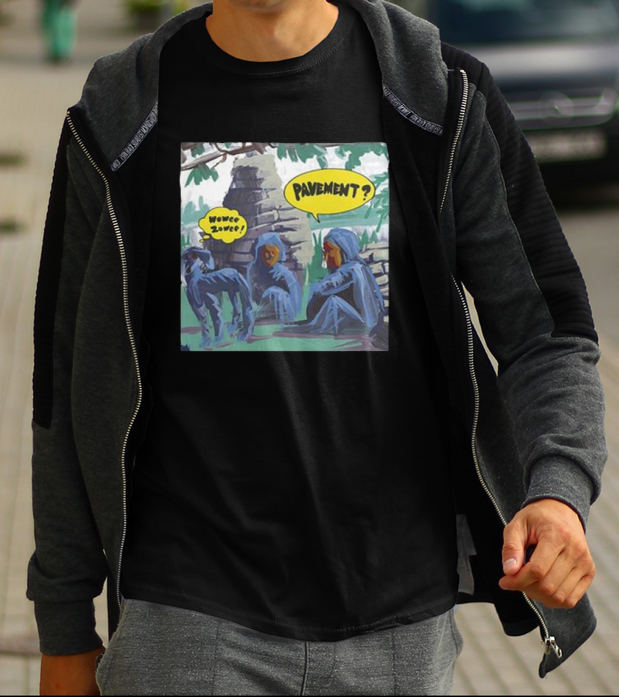 Pavement Wowee Zowee Speech Bubbles And Hooded Figures In Outdoor Scene T-Shirt