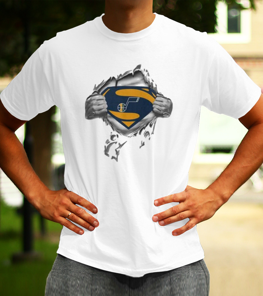 Utah Jazz Superman Logo Rip Open T-Shirt