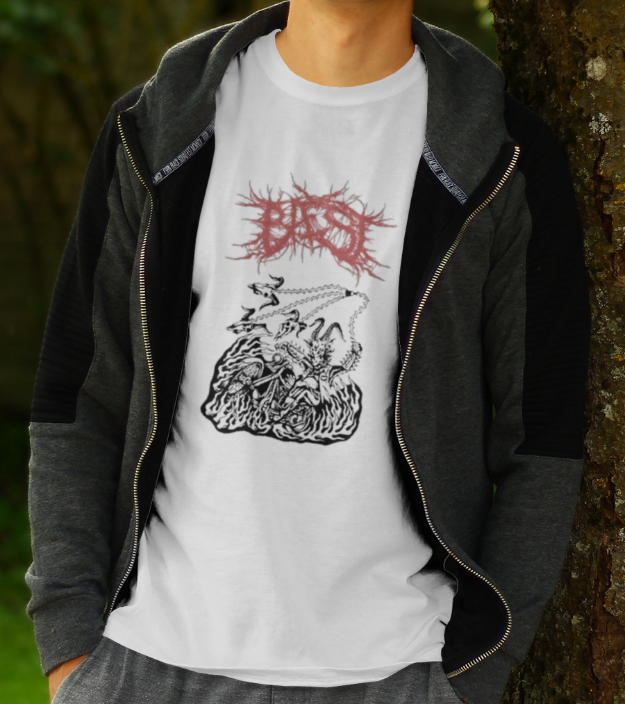 BAEST Biker Goat Rider Chains And Flames T-Shirt