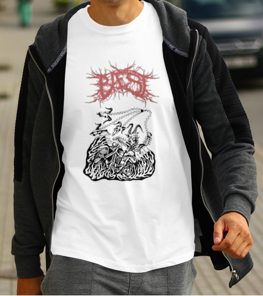 BAEST Biker Goat Rider Chains And Flames T-Shirt