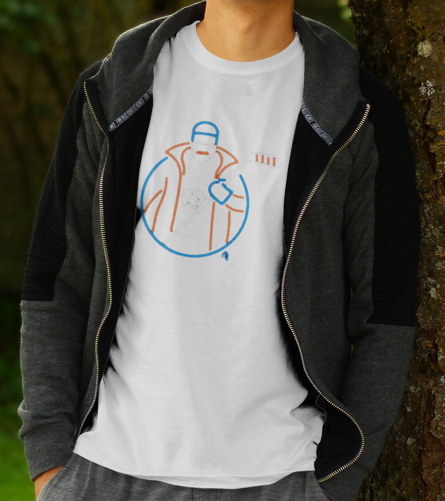 Fisherman Neon NY Hockey Icon With Stick And Coat T-Shirt
